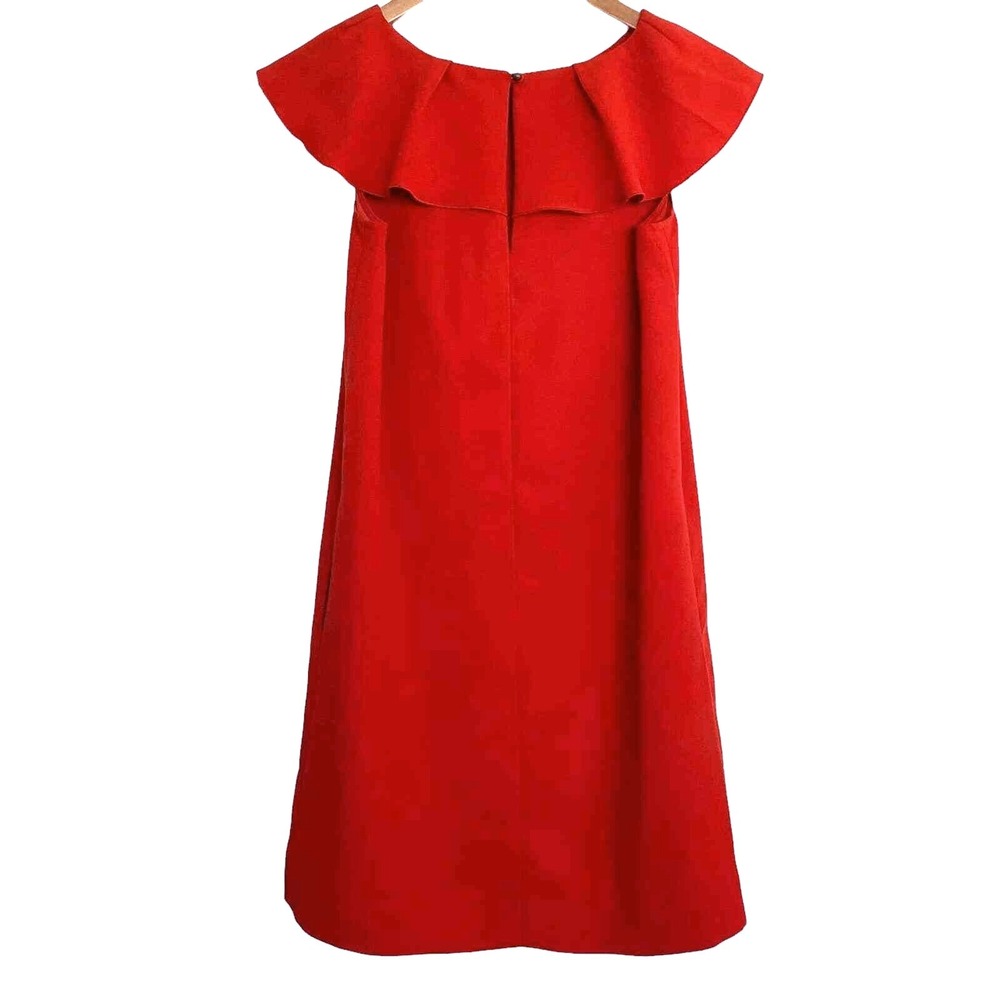 Banana Republic Shift Dress Sz 0 Ruffle Collar Sleeveless Pockets Classic Red‎ - Picture 2 of 10